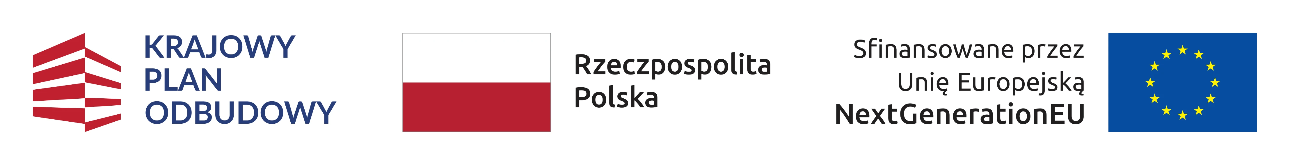 Logotypy: Krajowy Plan Odbudowy, flaga Rzeczypospolitej Polskiej, Sfinansowane przez Unię Europejską NextGenerationEU